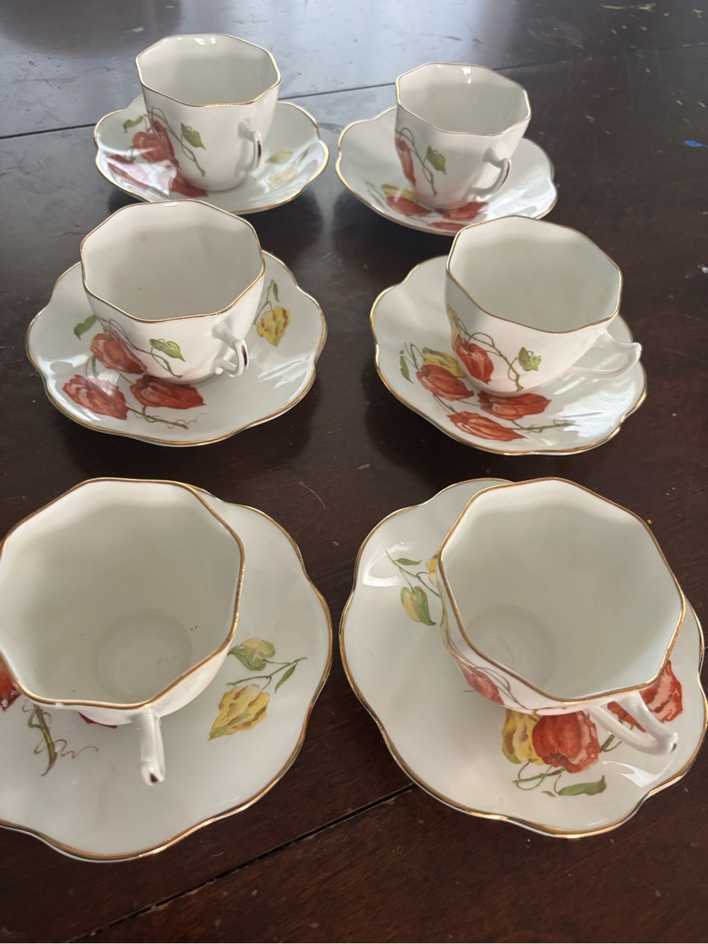 Vintage Royal Albert Crown Fine Bone China TeaCup and Saucer Set - set of 6